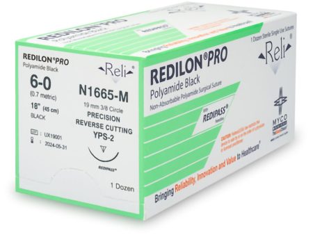 Nonabsorbable Suture with Needle Reli Redilon Nylon MPS-3 3 8 Circle Conventional Cutting Needle Size 6 - 0 Monofilament For Sale