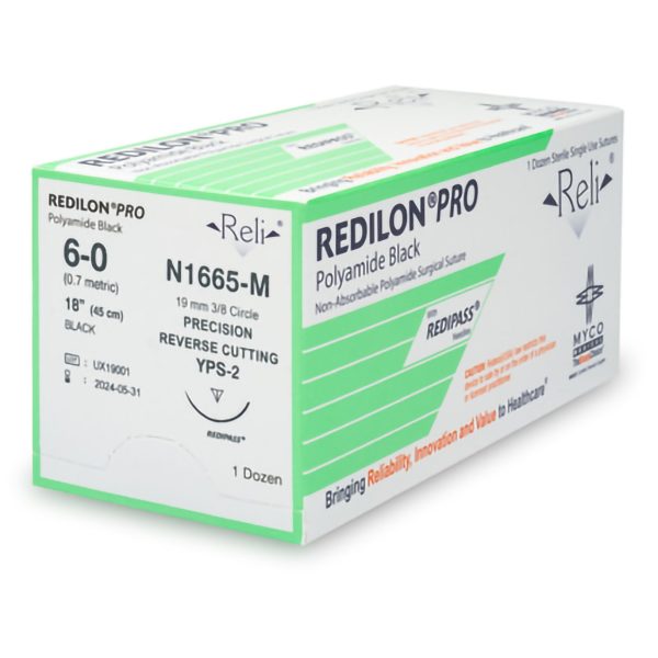 Nonabsorbable Suture with Needle Reli Redilon Nylon MPS-3 3 8 Circle Conventional Cutting Needle Size 6 - 0 Monofilament For Sale