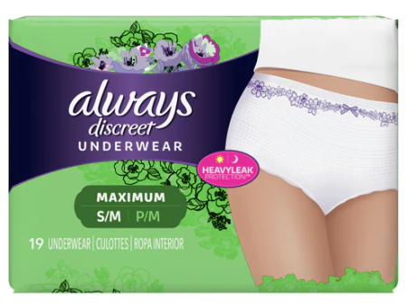 Always Discreet, Incontinence Underwear for Women, Maximum, Small medium, 19 bx, 3bx cs Sale