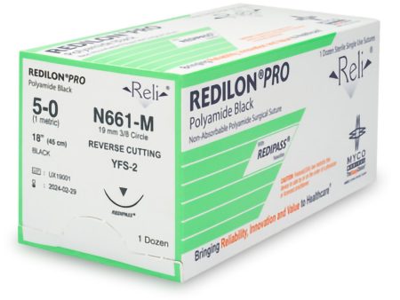 Nonabsorbable Suture with Needle Reli Redilon Nylon MFS-2 3 8 Circle Reverse Cutting Needle Size 5 - 0 Monofilament Hot on Sale