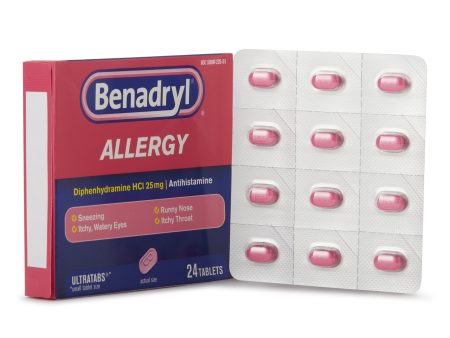 Allergy Relief Benadryl 25 mg Strength Tablet 24 per Box Fashion