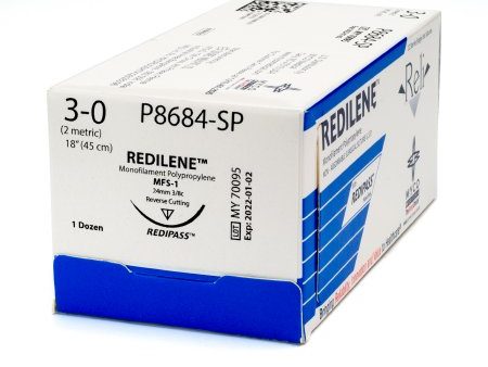 Nonabsorbable Suture with Needle Reli Redilene Polypropylene MFS-1 3 8 Circle Reverse Cutting Needle Size 3 - 0 Monofilament For Cheap