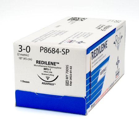 Nonabsorbable Suture with Needle Reli Redilene Polypropylene MFS-1 3 8 Circle Reverse Cutting Needle Size 3 - 0 Monofilament For Cheap