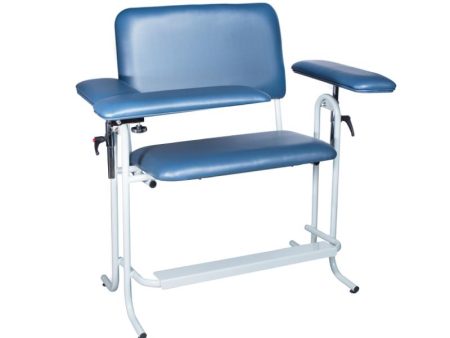 Blood Draw Chair, Tall, Wide, Upholstered, with Flip Arm, Blue Fashion