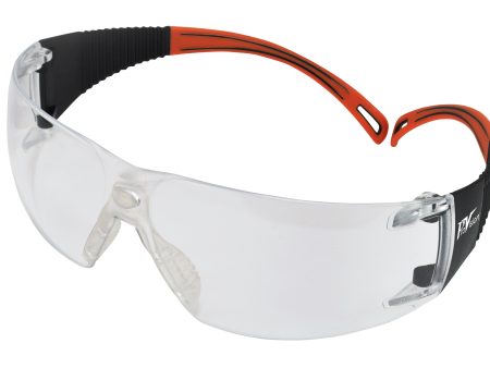 Wraparound Safety Glasses, Black Frame Orange Tips Clear Lens, Universal Size, 12 bx Online Hot Sale