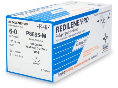 Nonabsorbable Suture with Needle Reli Redilene Polypropylene MP-3 3 8 Circle Precision Reverse Cutting Needle Size 6 - 0 Monofilament Online Hot Sale