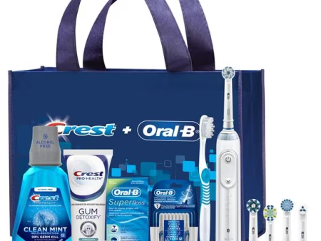 Oral-B Electric Toothbrush; Crest Pro-Health Gum Detoxify Toothpaste  (3.7 Oz); Crest Clean Mint Rinse (250 Ml); Oral-B  Superfloss Mint (50 Ct.); Oral-B Sensitive Toothbrush; Precision Clean Brush (20 Ct); Sensitive Gum Care,  Clean. 3 cs Hot on Sale