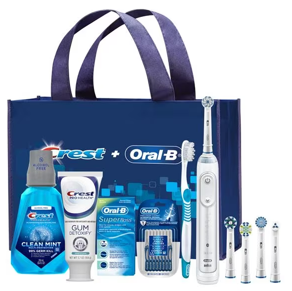 Oral-B Electric Toothbrush; Crest Pro-Health Gum Detoxify Toothpaste  (3.7 Oz); Crest Clean Mint Rinse (250 Ml); Oral-B  Superfloss Mint (50 Ct.); Oral-B Sensitive Toothbrush; Precision Clean Brush (20 Ct); Sensitive Gum Care,  Clean. 3 cs Hot on Sale