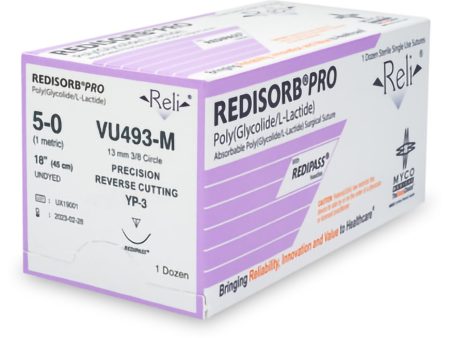 Absorbable Suture with Needle Reli Redisorb  Polyglycolic Acid MP-3 3 8 Circle Precision Reverse Cutting Needle Size 5 - 0 Braided For Discount