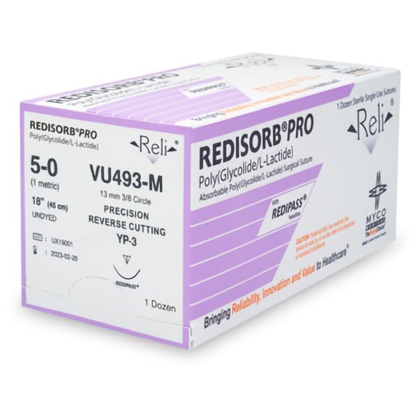 Absorbable Suture with Needle Reli Redisorb  Polyglycolic Acid MP-3 3 8 Circle Precision Reverse Cutting Needle Size 5 - 0 Braided For Discount