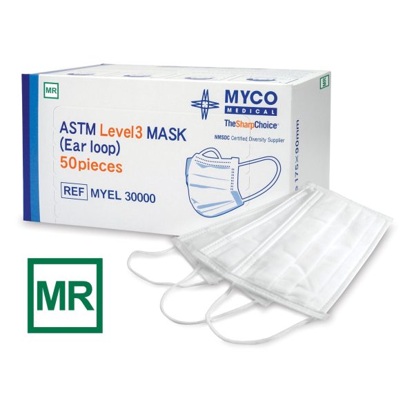 Procedure Mask MYCO MR Safe MRI Safe Pleated Earloops One Size Fits Most White NonSterile ASTM Level 3 Adult Sale