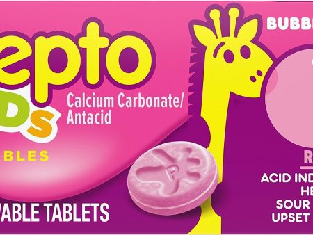 Pepto Kids Chewable Tablet, Bubblegum, Heartburn, Acid Indigestion, Upset Stomach, 24 pk, 24pk cs Online Sale