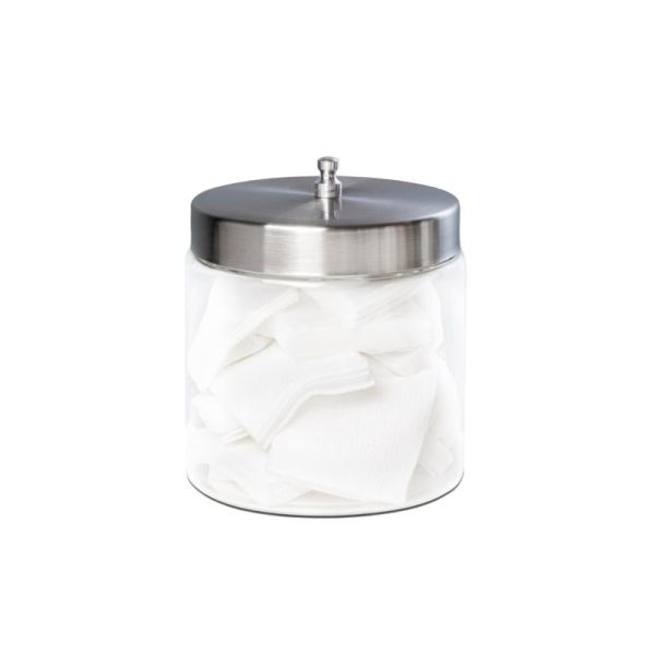 Tech-Med Sundry Jar Glass Clear 4 X 4 Inch, Stainless Steel Lid For Sale