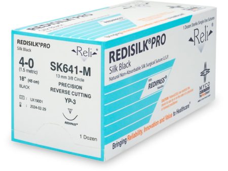 Nonabsorbable Suture with Needle Reli® Redisilk™ Silk MC 3 8 Circle Precision Reverse Cutting Needle Size 4 - 0 Braided Hot on Sale