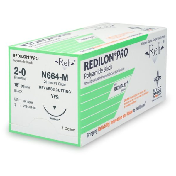 Nonabsorbable Suture with Needle Reli Redilon Nylon MFS 3 8 Circle Reverse Cutting Needle Size 2 - 0 Monofilament Online Sale