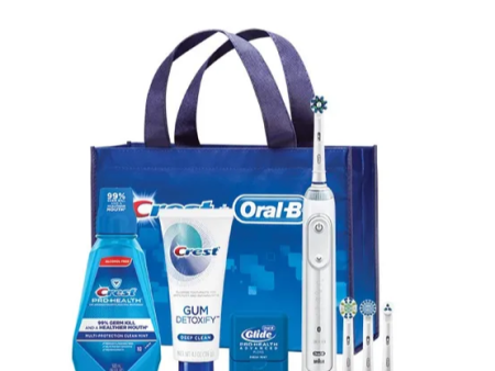 Oral-B Genius X Professional Electric Toothbrush; Crest Pro-Health Gum Detoxify Toothpaste (3.7 Oz); Crest Multi-Protection Clean Mint Rinse (250 Ml); Oral-B Glide Floss (15 M); Tote Bag. Brush Head Refills  Crossaction, Sensitive Gum Care, Clean. 3 cs For Cheap