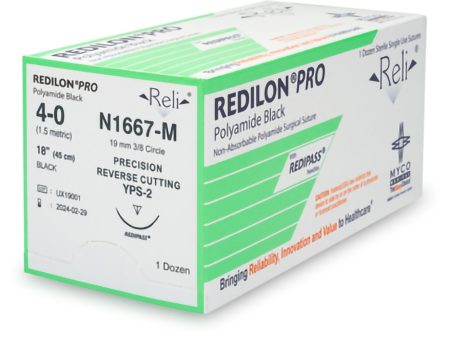 Nonabsorbable Suture with Needle Reli Redilon Nylon MPS-2 3 8 Circle Precision Reverse Cutting Needle Size 4 - 0 Monofilament Cheap