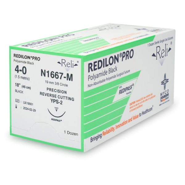 Nonabsorbable Suture with Needle Reli Redilon Nylon MPS-2 3 8 Circle Precision Reverse Cutting Needle Size 4 - 0 Monofilament Cheap