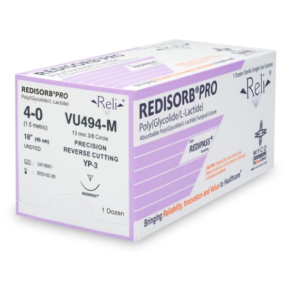 Absorbable Suture with Needle Reli Redisorb Polyglycolic Acid C-3 3 8 Circle Precision Reverse Cutting Needle Size 4 - 0 Braided Discount