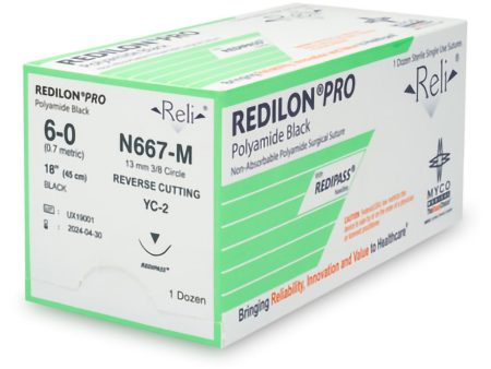 Nonabsorbable Suture with Needle Reli Redilon Nylon MC 3 8 Circle Reverse Cutting Needle Size 6 - 0 Monofilament Fashion