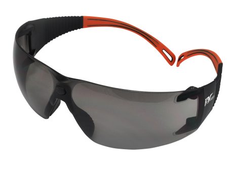 Wraparound Safety Glasses, Black Frame Orange Tips Grey Lens, Universal Size, 12 bx Supply