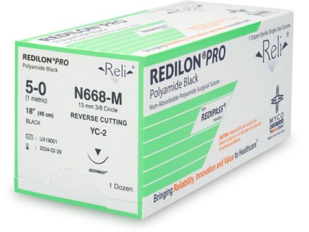 Nonabsorbable Suture with Needle Reli Redilon  Nylon MC 3 8 Circle Reverse Cutting Needle Size 5 - 0 Monofilament Online Hot Sale