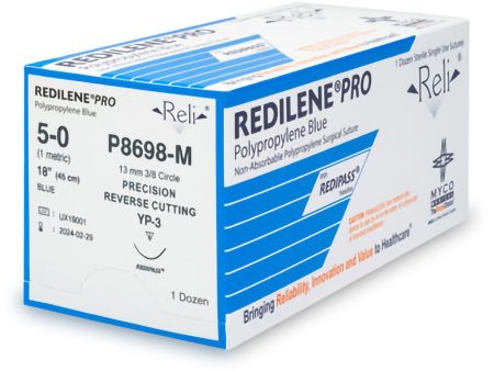 Nonabsorbable Suture with Needle Reli Redilene  Polypropylene MP-3 3 8 Circle Conventional Cutting Needle Size 5 - 0 Monofilament Hot on Sale